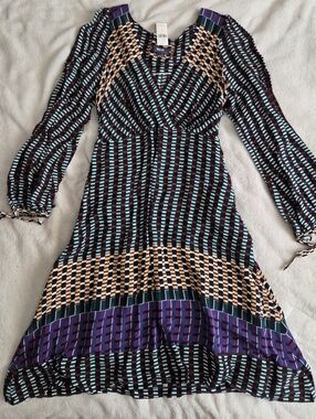 NWT MAEVE Multicolor Geometric Pattern Faux Wrap Dress Size 6